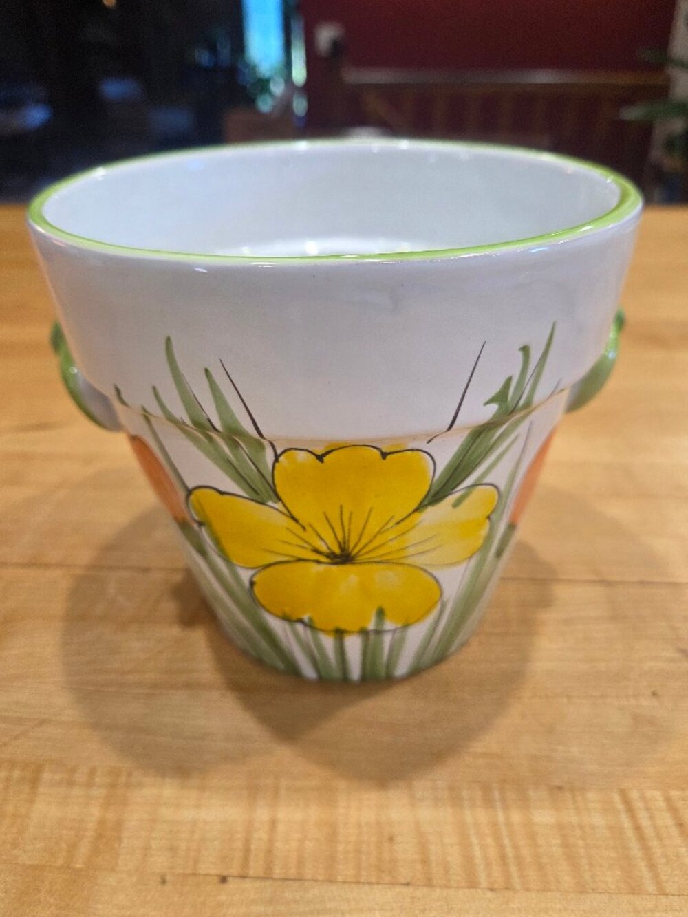 Italian Ceramic Flower Pot Hand-Painted Floral Design